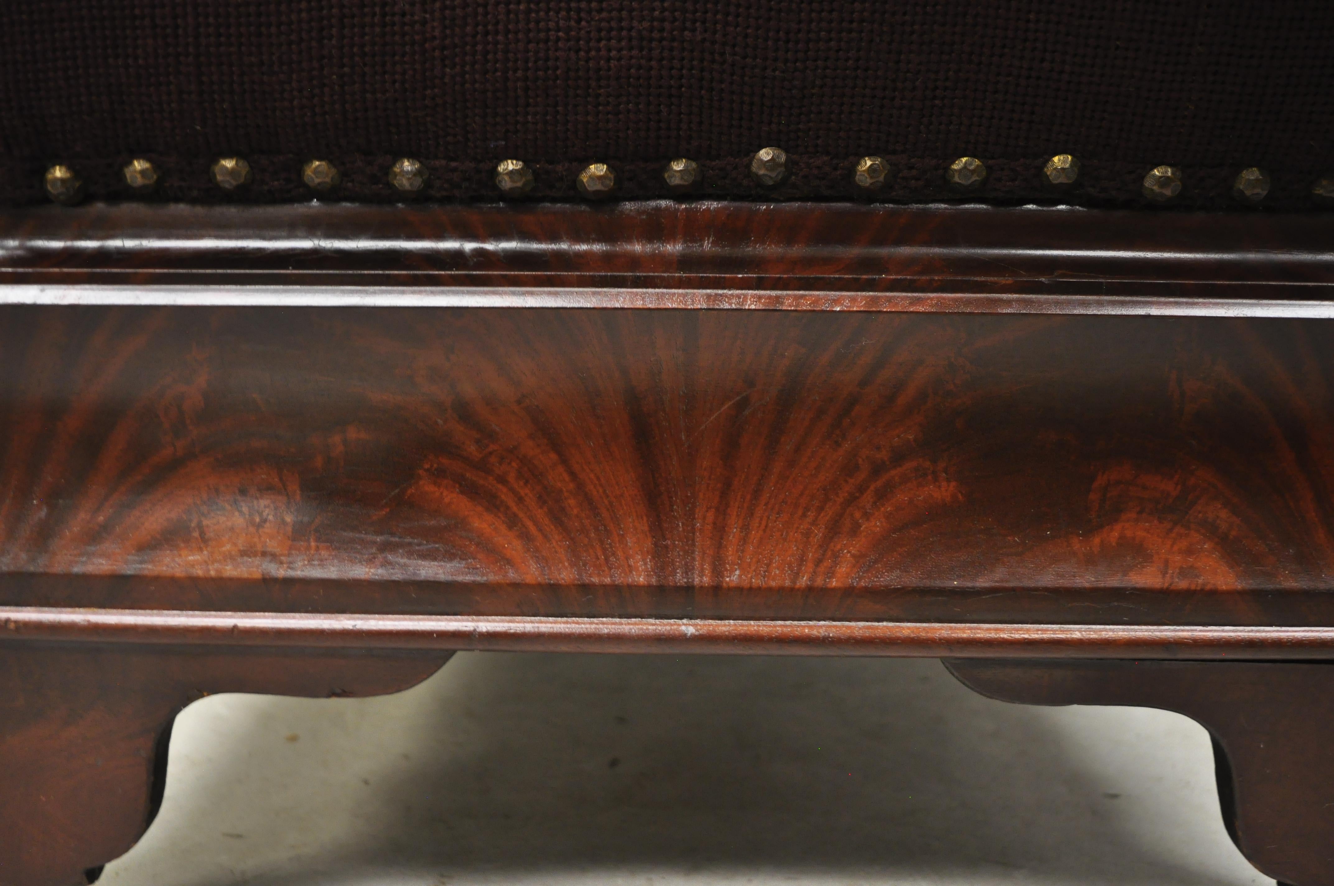 North American Victorian Empire Large Crotch Flame Mahogany Needlepoint Box Seat Ottoman