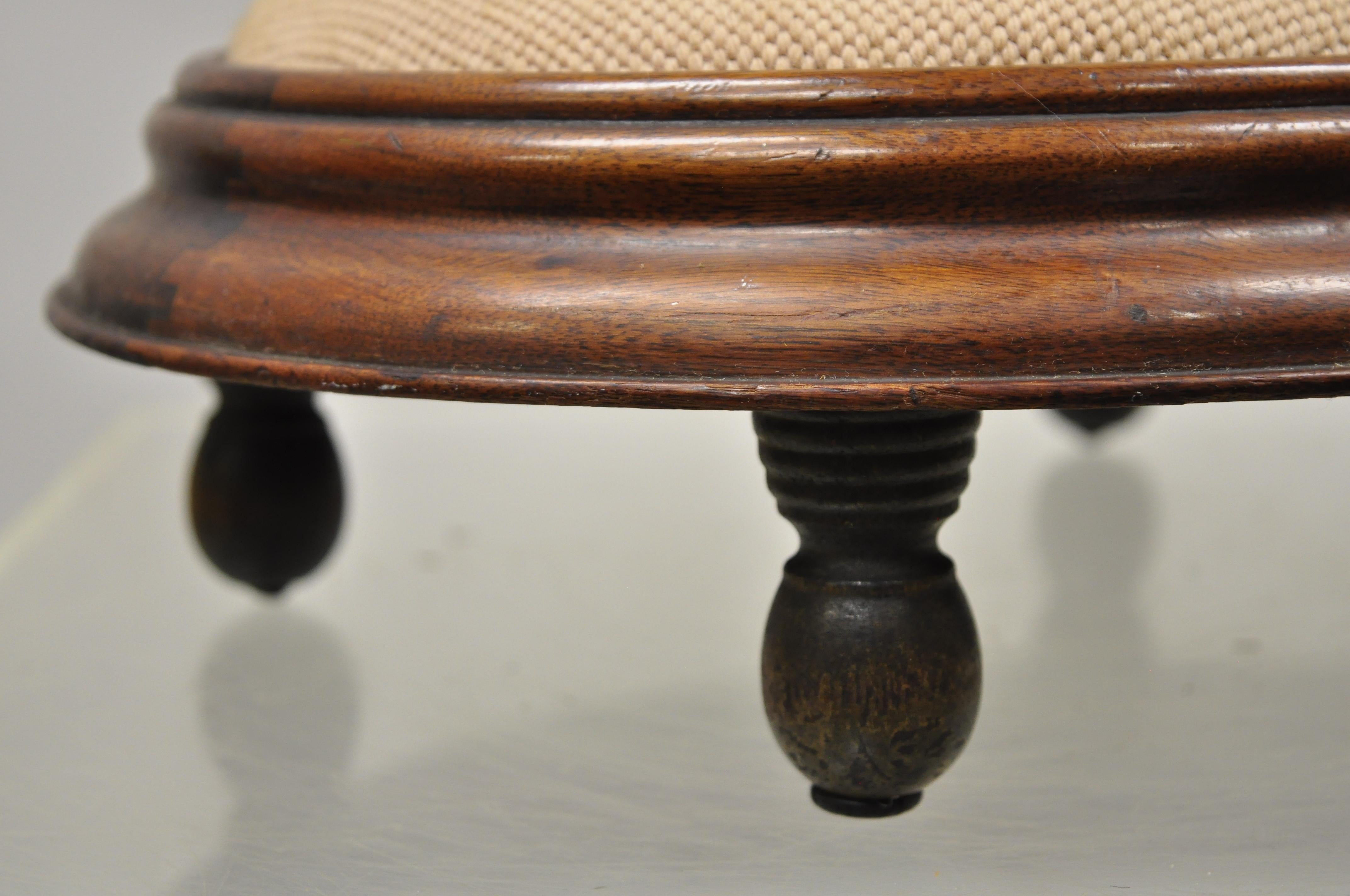 19th Century Victorian Empire Pink Needlepoint Oval Mahogany Petite Small Ottoman Footstool