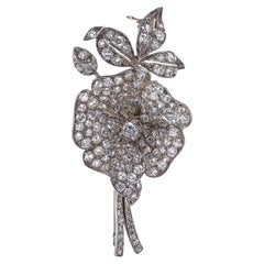 Viktorianische En Tremblant Diamant Blume Brosche - 9kt Gold & Silber