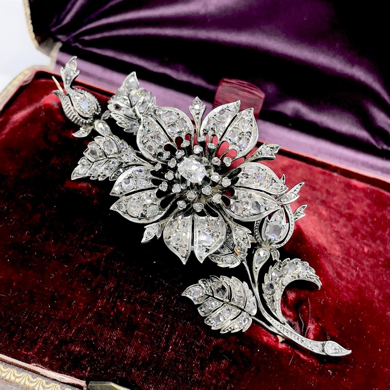 Victorian En Tremblant Diamond Flower Brooch, ca. 1880s 5