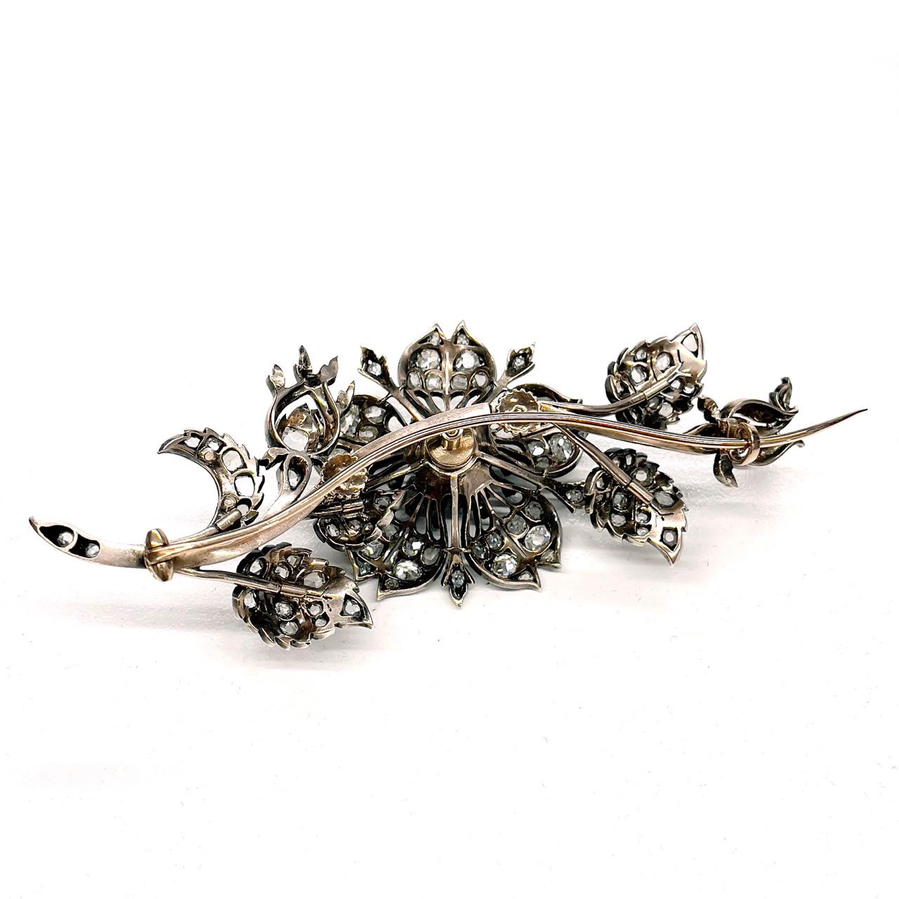 Victorian En Tremblant Diamond Flower Brooch, ca. 1880s 6