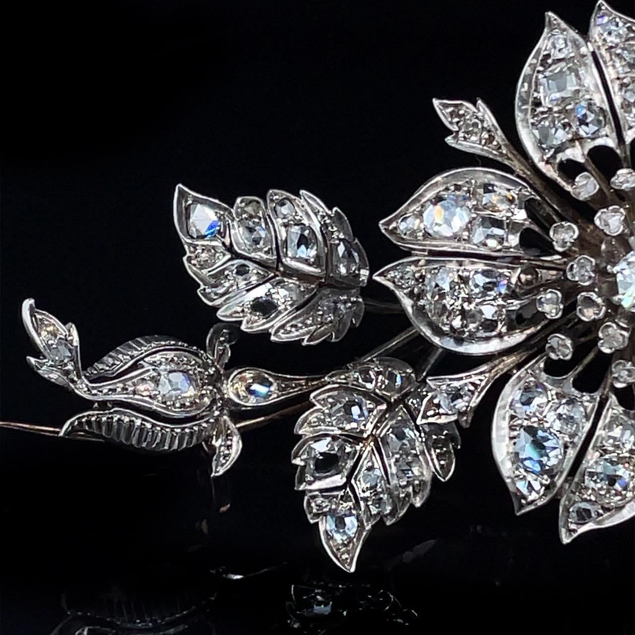 Women's or Men's Victorian En Tremblant Diamond Flower Brooch, ca. 1880s