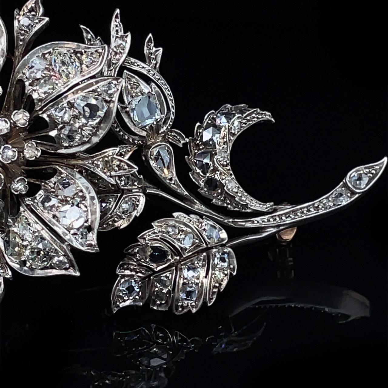 Victorian En Tremblant Diamond Flower Brooch, ca. 1880s 1