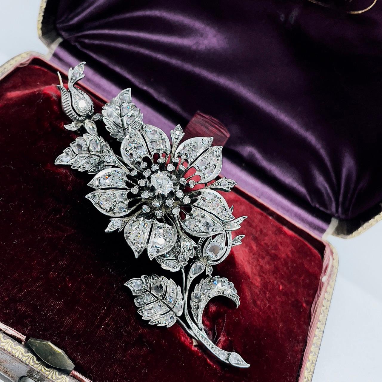 Victorian En Tremblant Diamond Flower Brooch, ca. 1880s 3