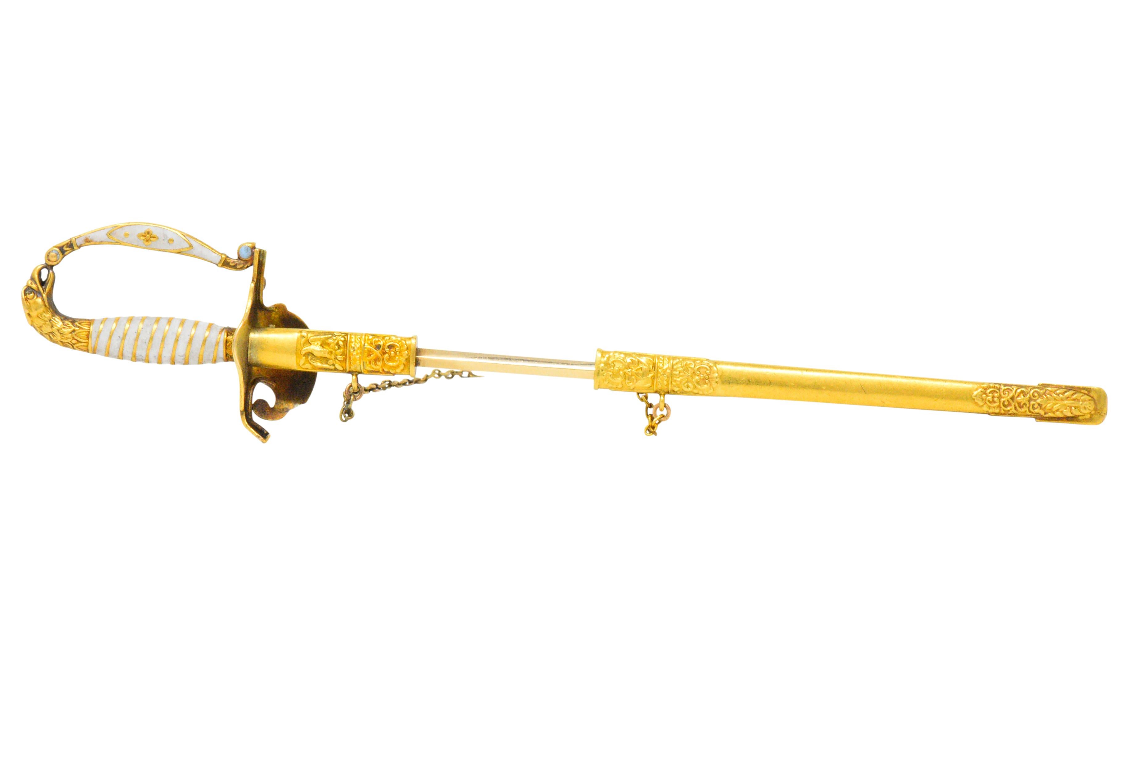 Victorian Enamel 14 Karat and 18 Karat Gold Sword Unisex Jabot Pin 1