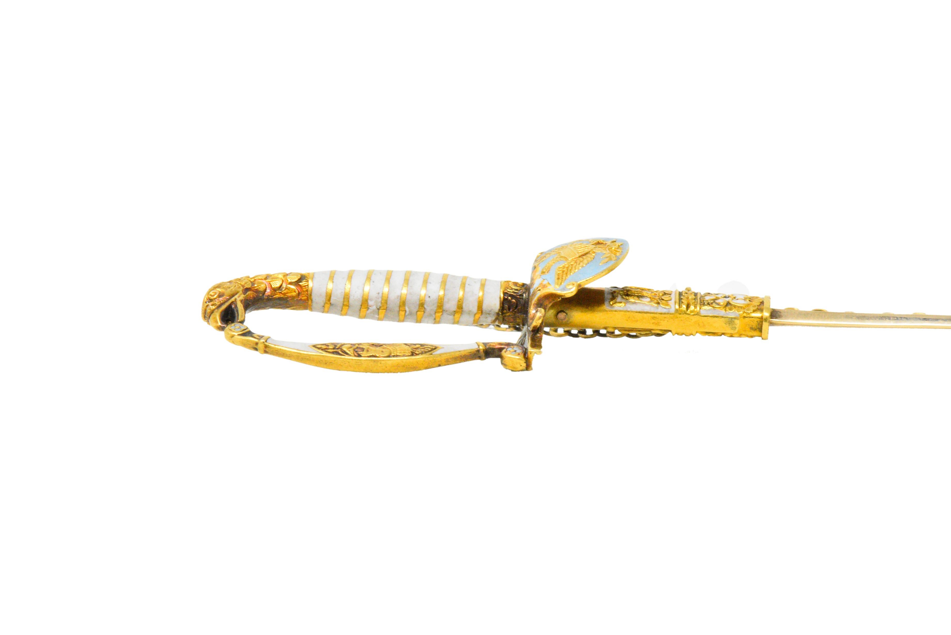 Victorian Enamel 14 Karat and 18 Karat Gold Sword Unisex Jabot Pin 2