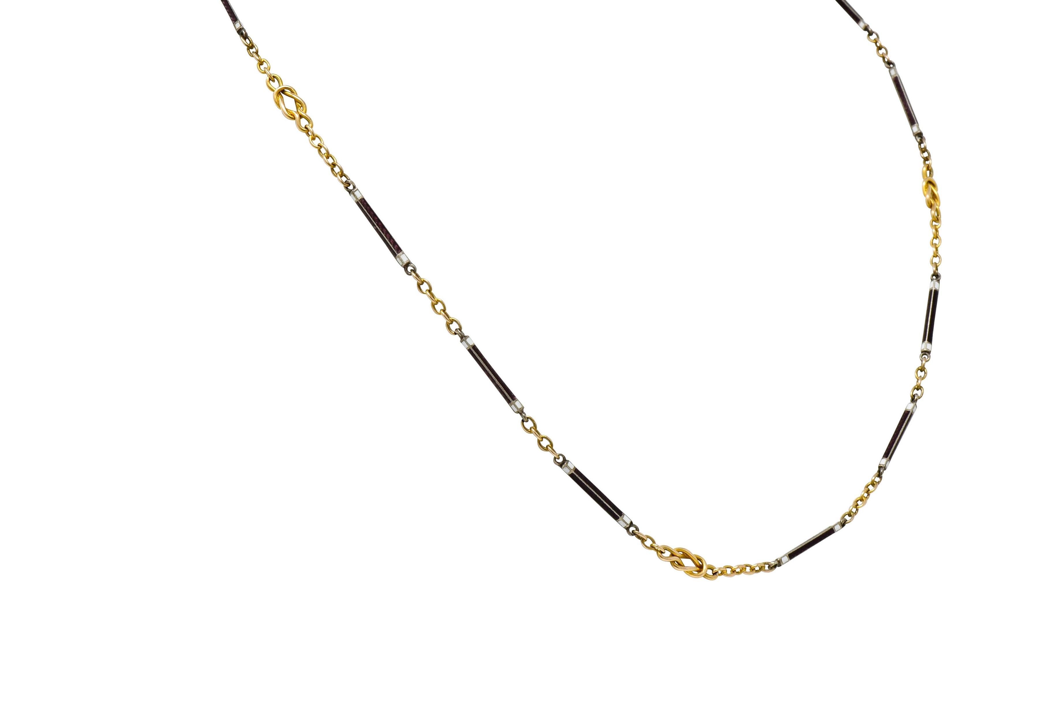Women's or Men's Victorian Enamel 14 Karat Gold Sailor's Knot Station Necklace