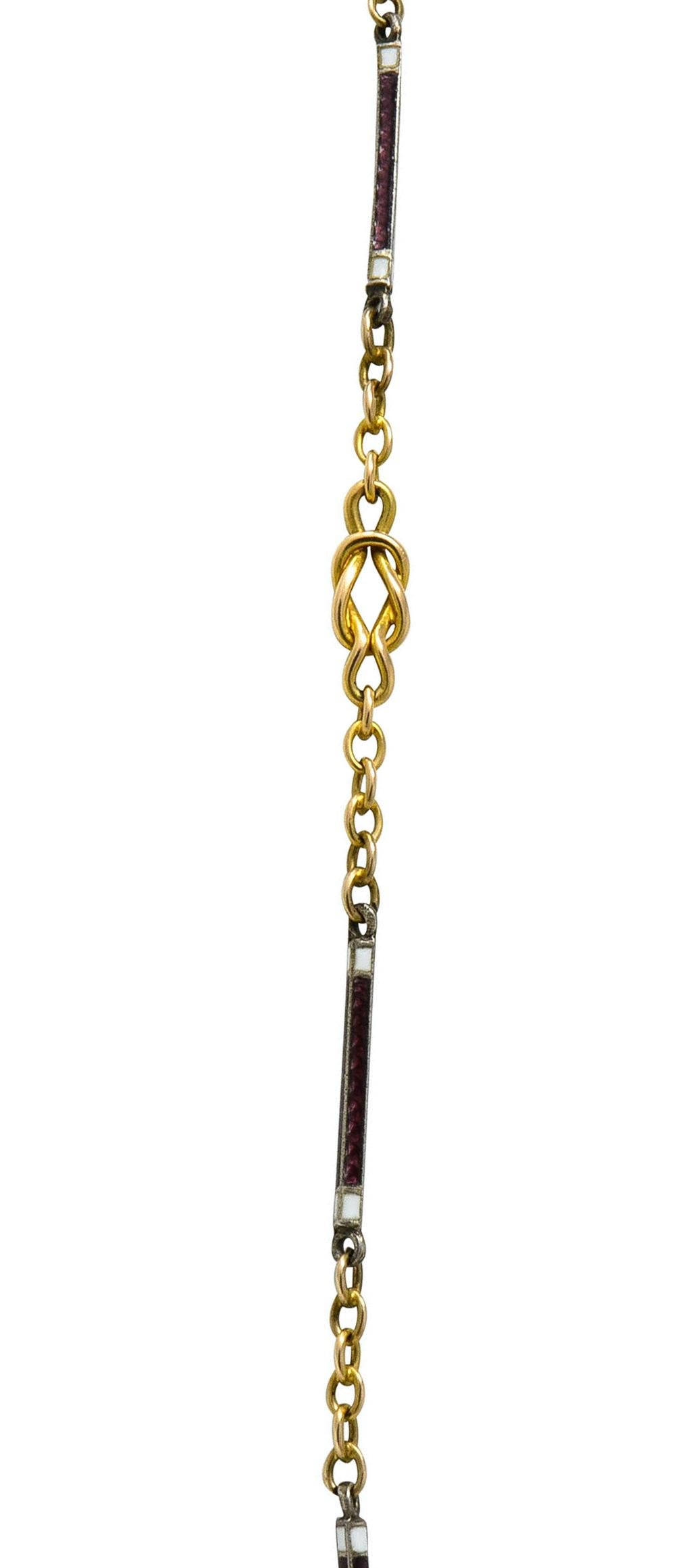 Victorian Enamel 14 Karat Gold Sailor's Knot Station Necklace 2