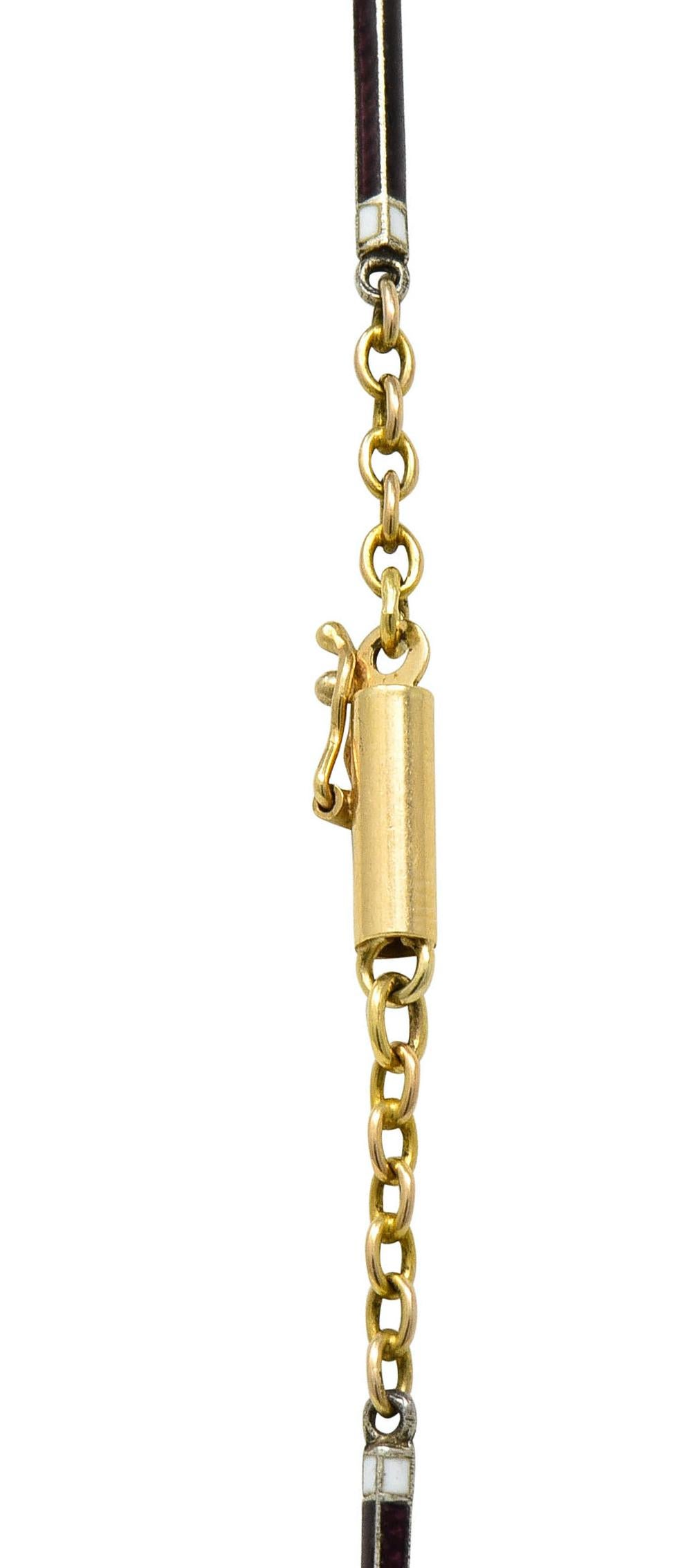 Victorian Enamel 14 Karat Gold Sailor's Knot Station Necklace 3