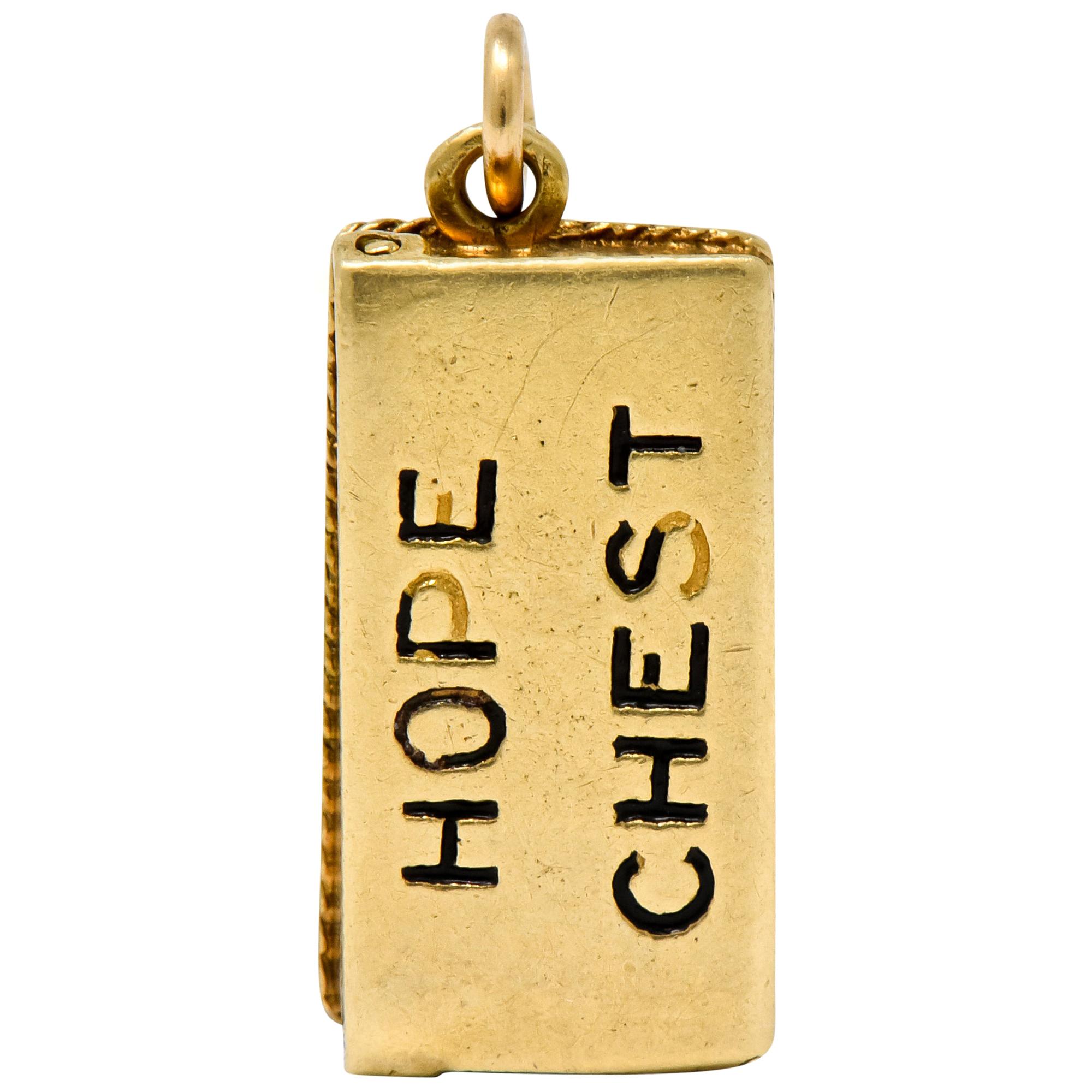 Victorian Enamel 14 Karat Gold Cheeky Figure in Hope Chest Charm