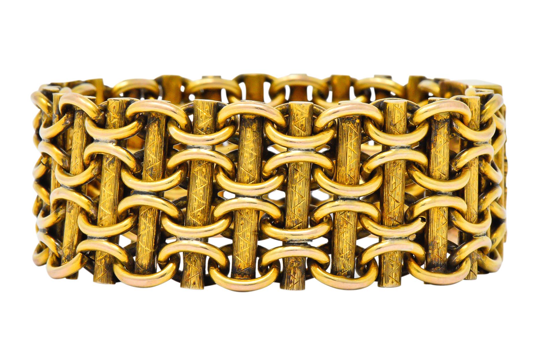 Victorian Enamel 14 Karat Gold Wide Link Bracelet 2