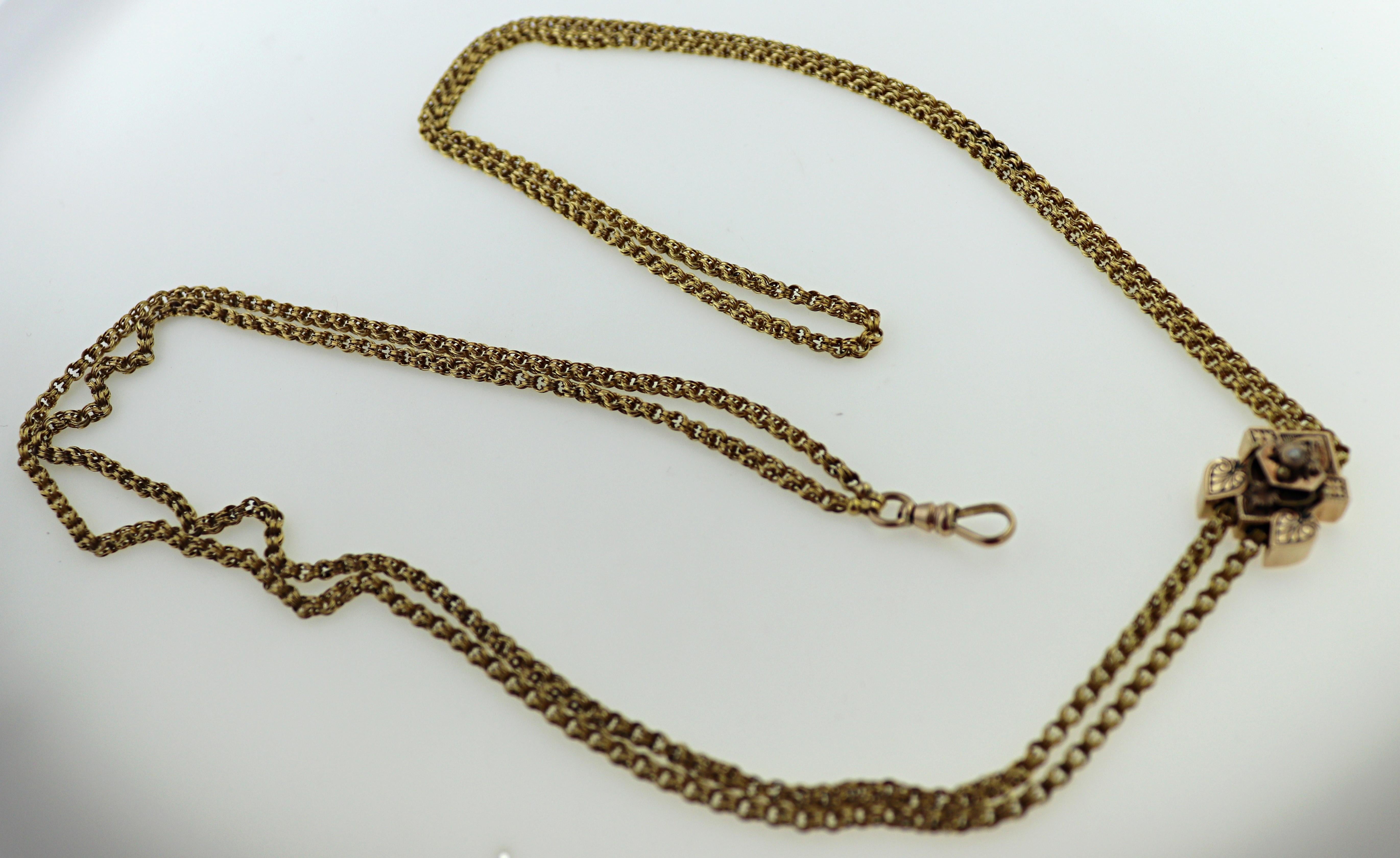 Victorian Enamel, 14k Yellow Gold Slide Necklace For Sale 4
