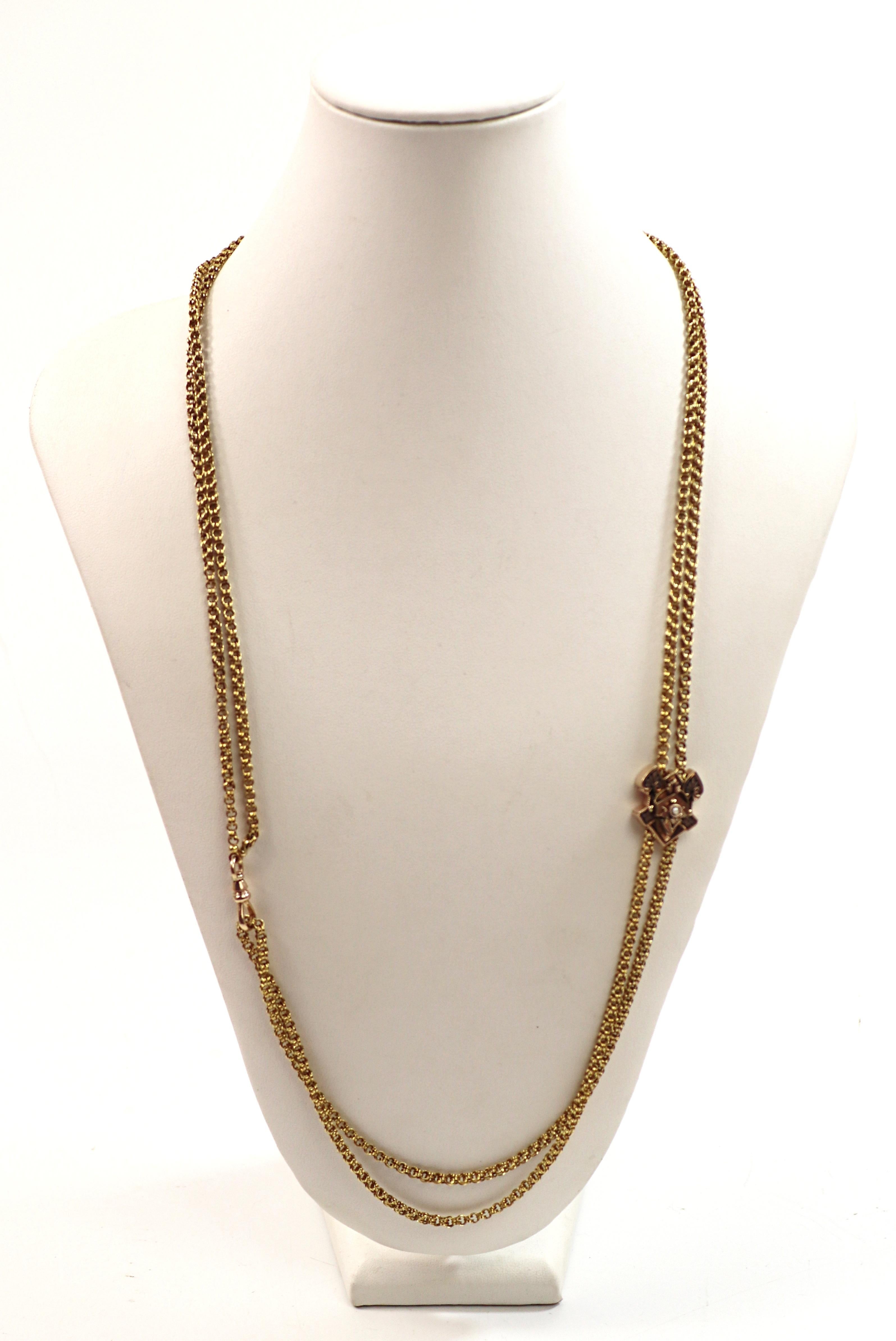 Artisan Victorian Enamel, 14k Yellow Gold Slide Necklace For Sale