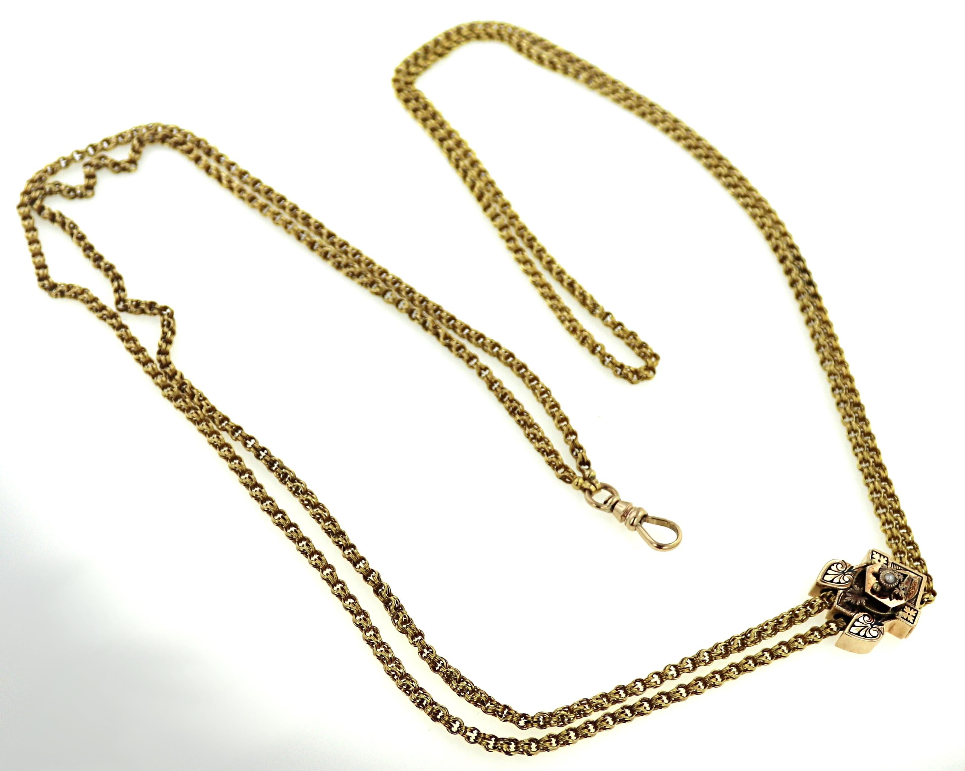 Victorian Enamel, 14k Yellow Gold Slide Necklace In Good Condition For Sale In Pleasant Hill, CA