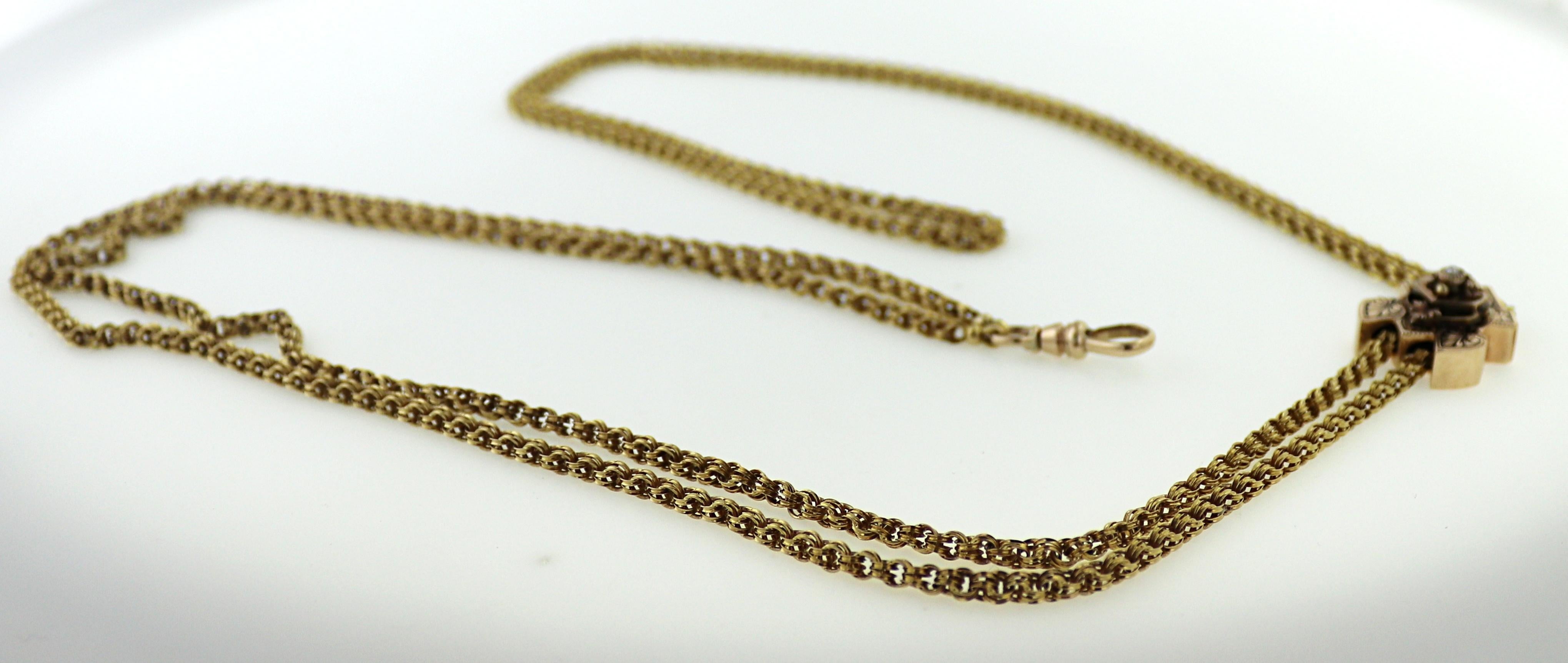 Women's or Men's Victorian Enamel, 14k Yellow Gold Slide Necklace For Sale
