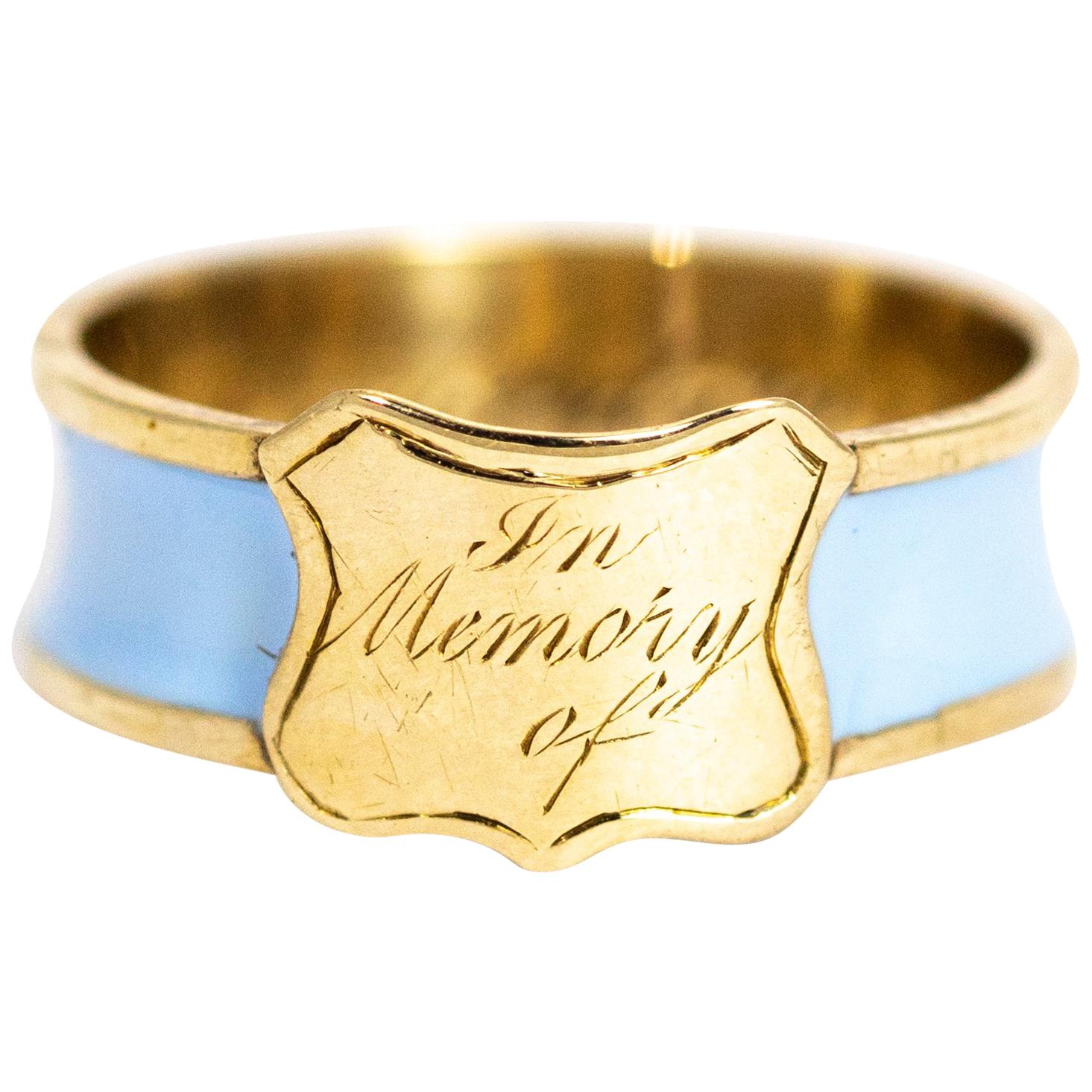 Victorian Enamel 15 Carat Shield Mourning Ring