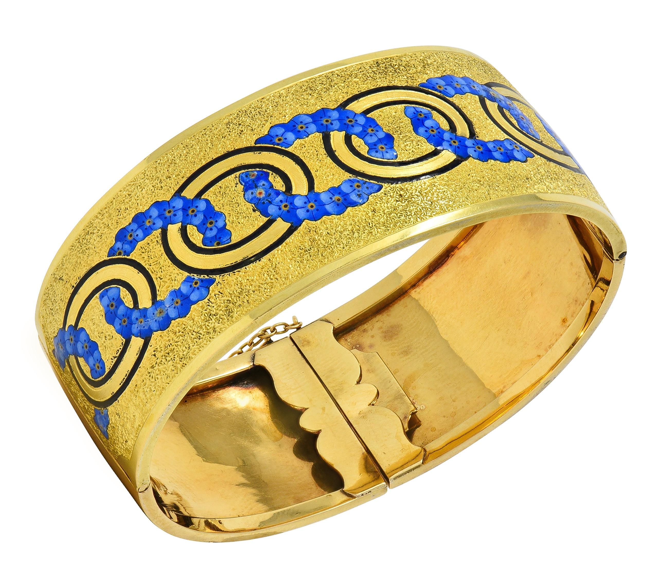 Bracelet en or jaune 18 carats à l'ancienne avec émail victorien et myosotis en vente 6