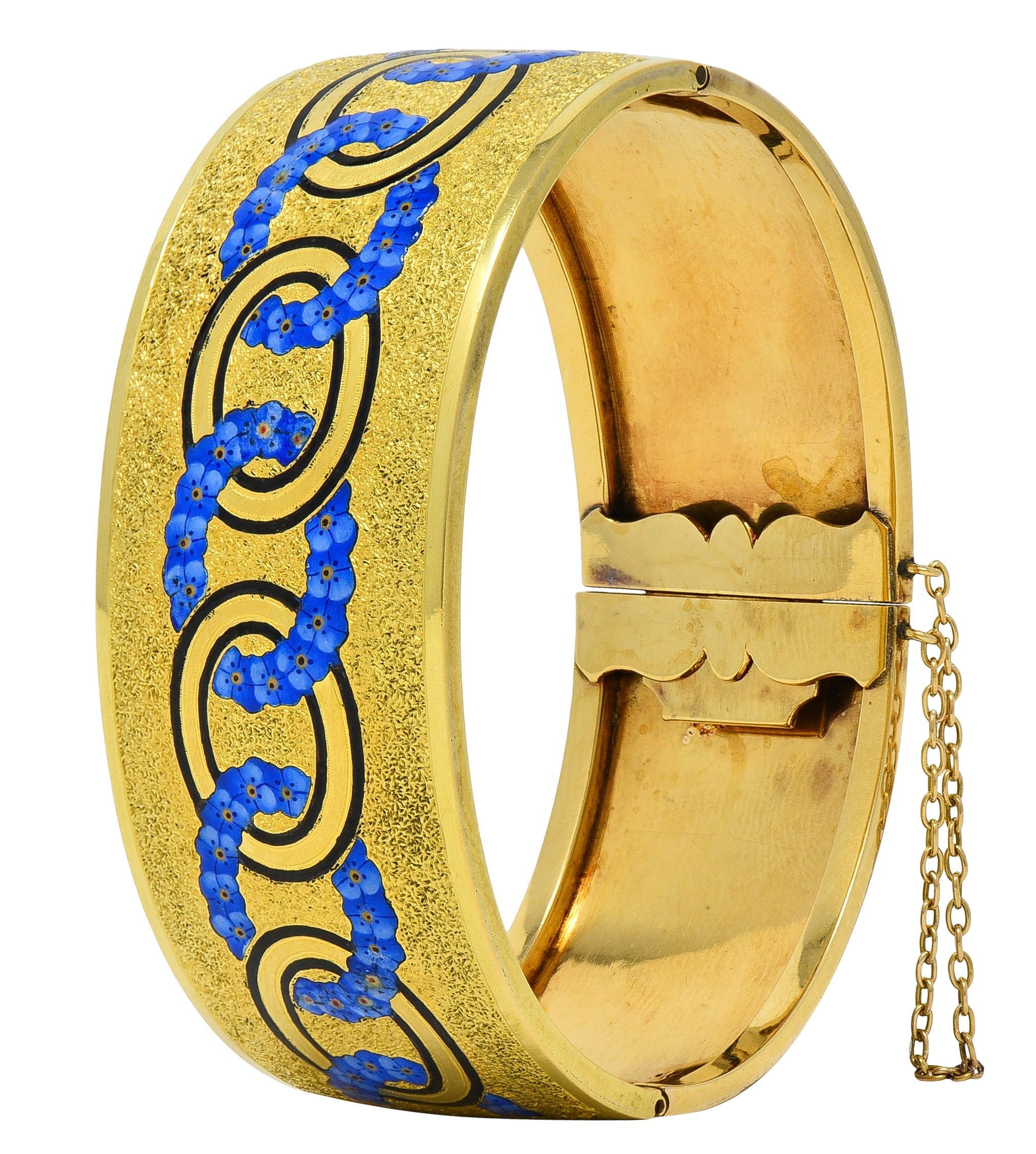 Victorien Bracelet en or jaune 18 carats à l'ancienne avec émail victorien et myosotis en vente