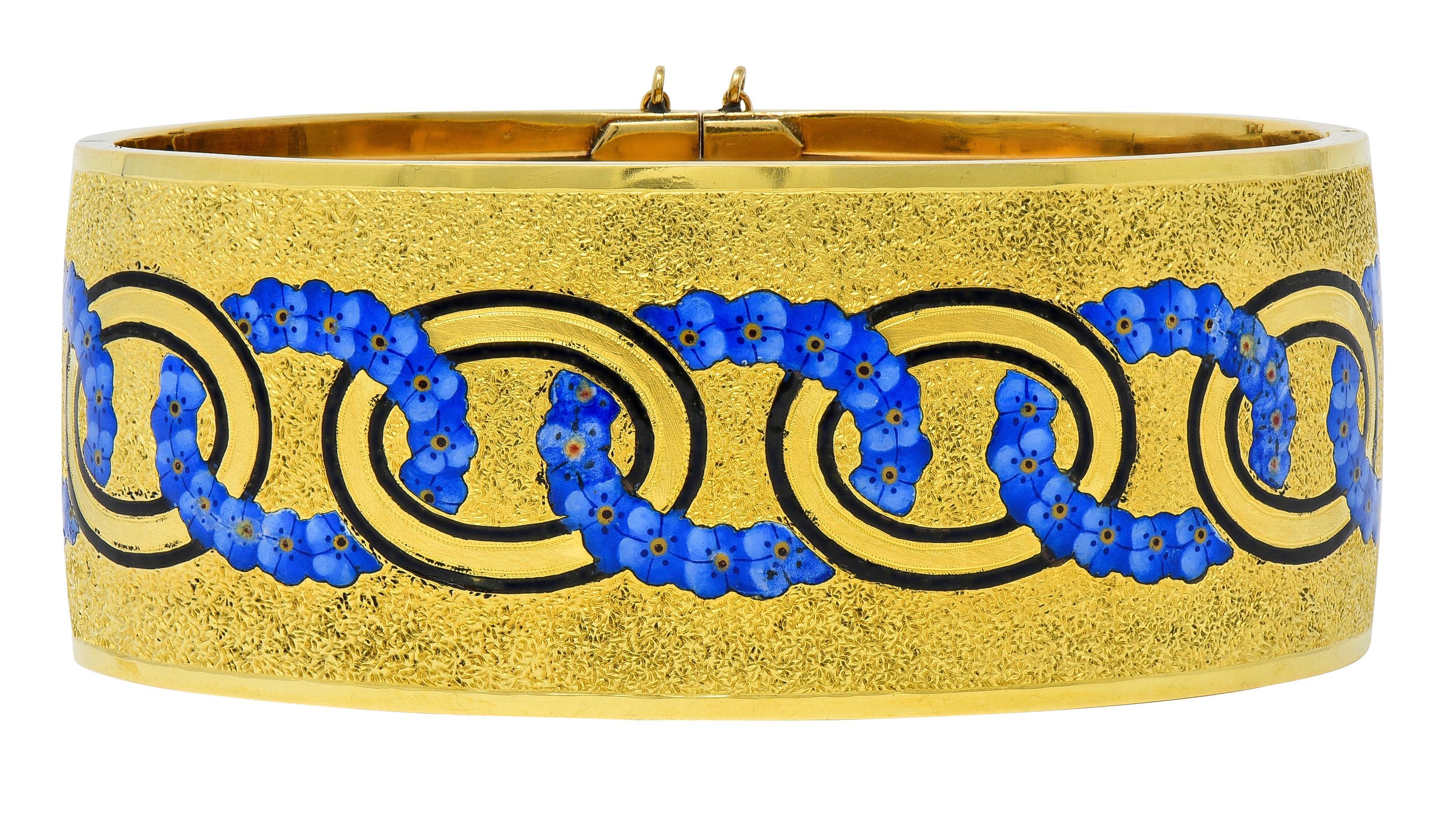 Bracelet en or jaune 18 carats à l'ancienne avec émail victorien et myosotis en vente 1