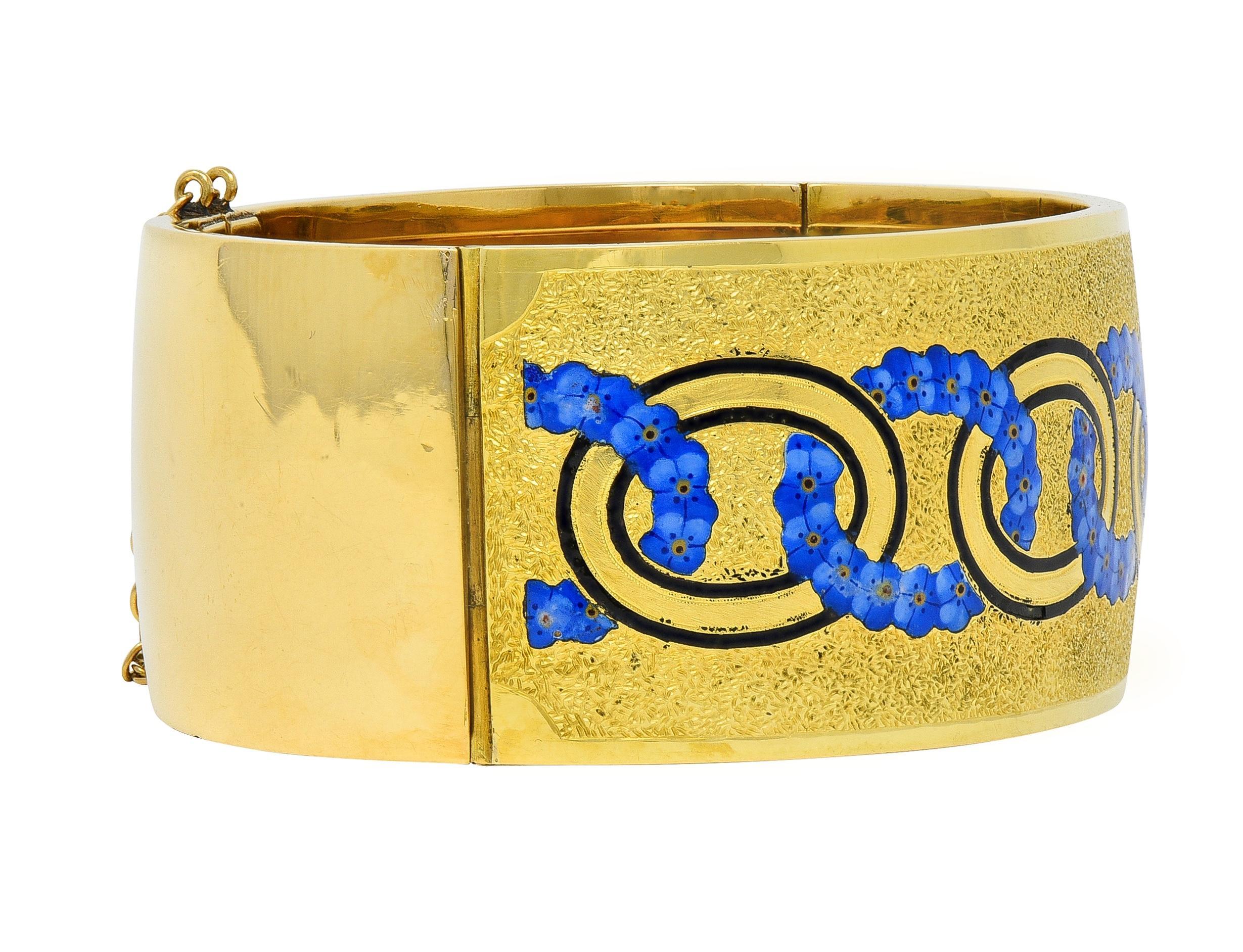 Bracelet en or jaune 18 carats à l'ancienne avec émail victorien et myosotis en vente 2