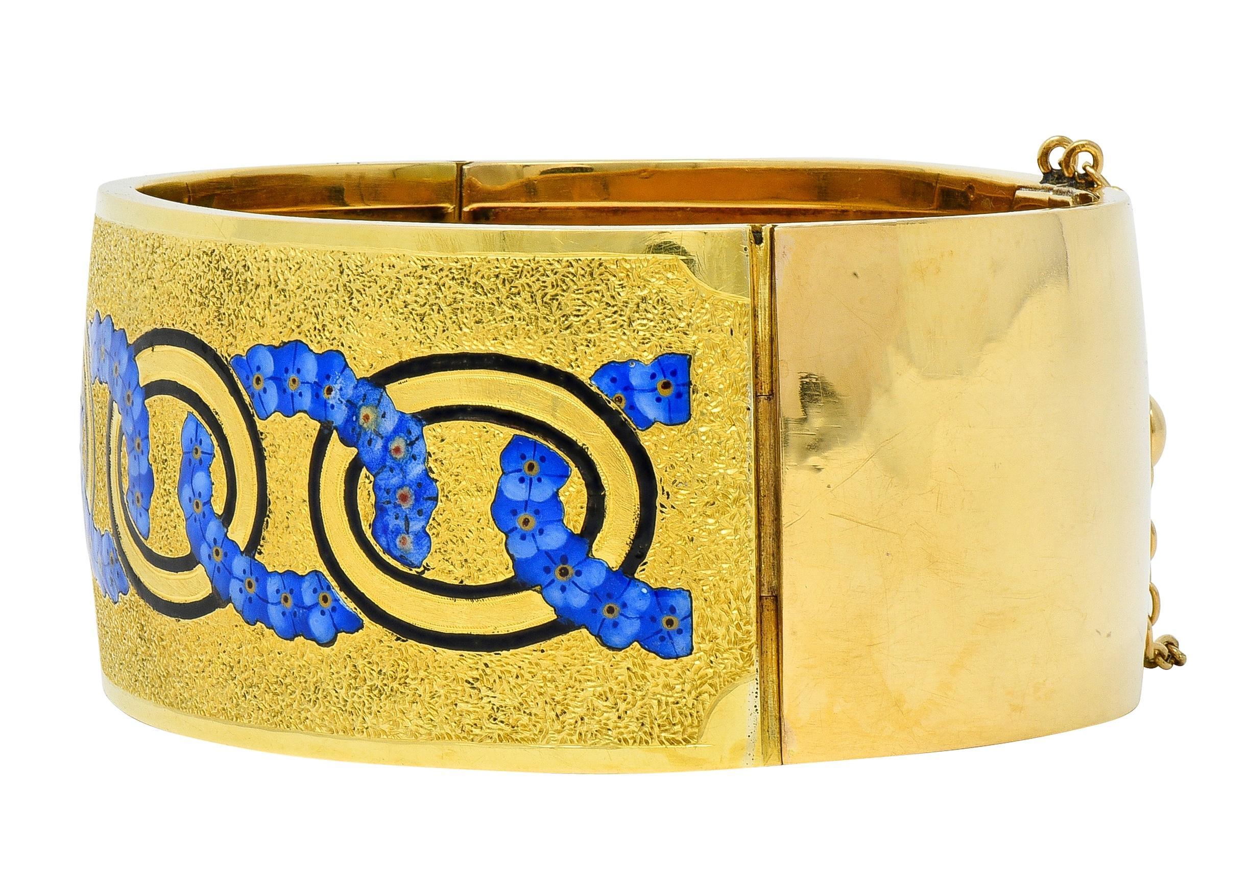 Bracelet en or jaune 18 carats à l'ancienne avec émail victorien et myosotis en vente 4