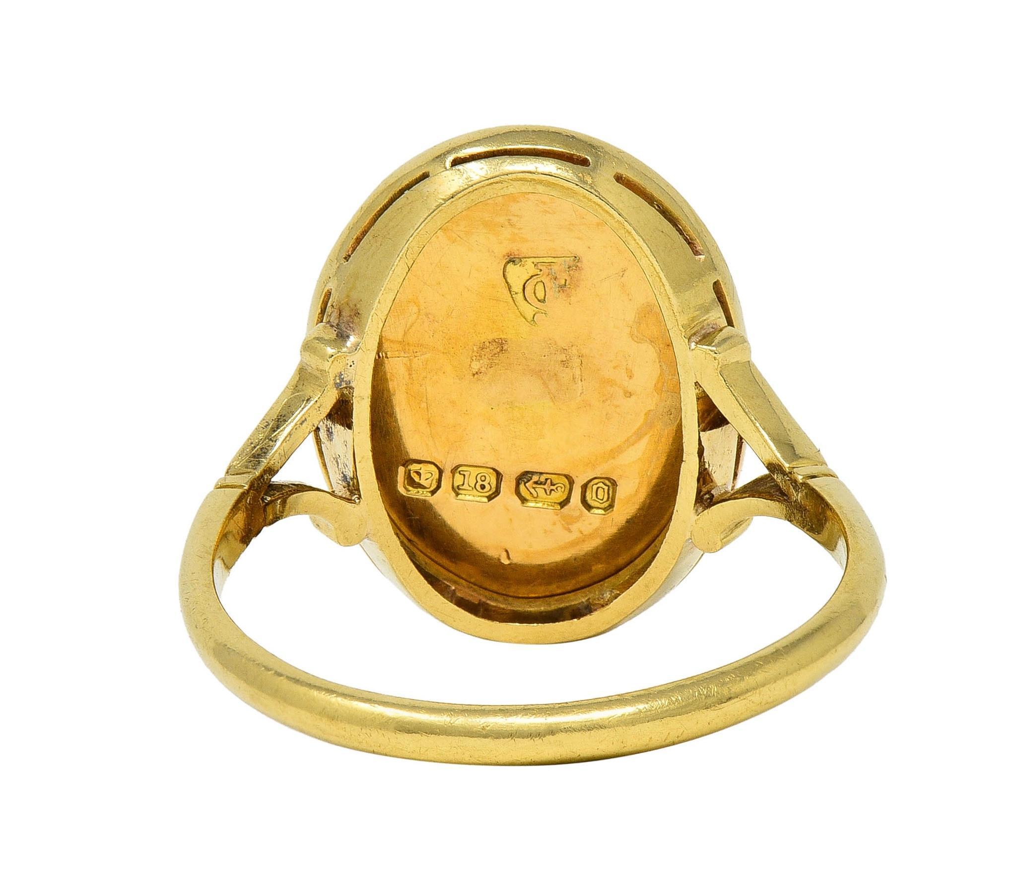 Victorian Enamel 18 Karat Yellow Gold Border Collie Dog Antique Signet Ring 1