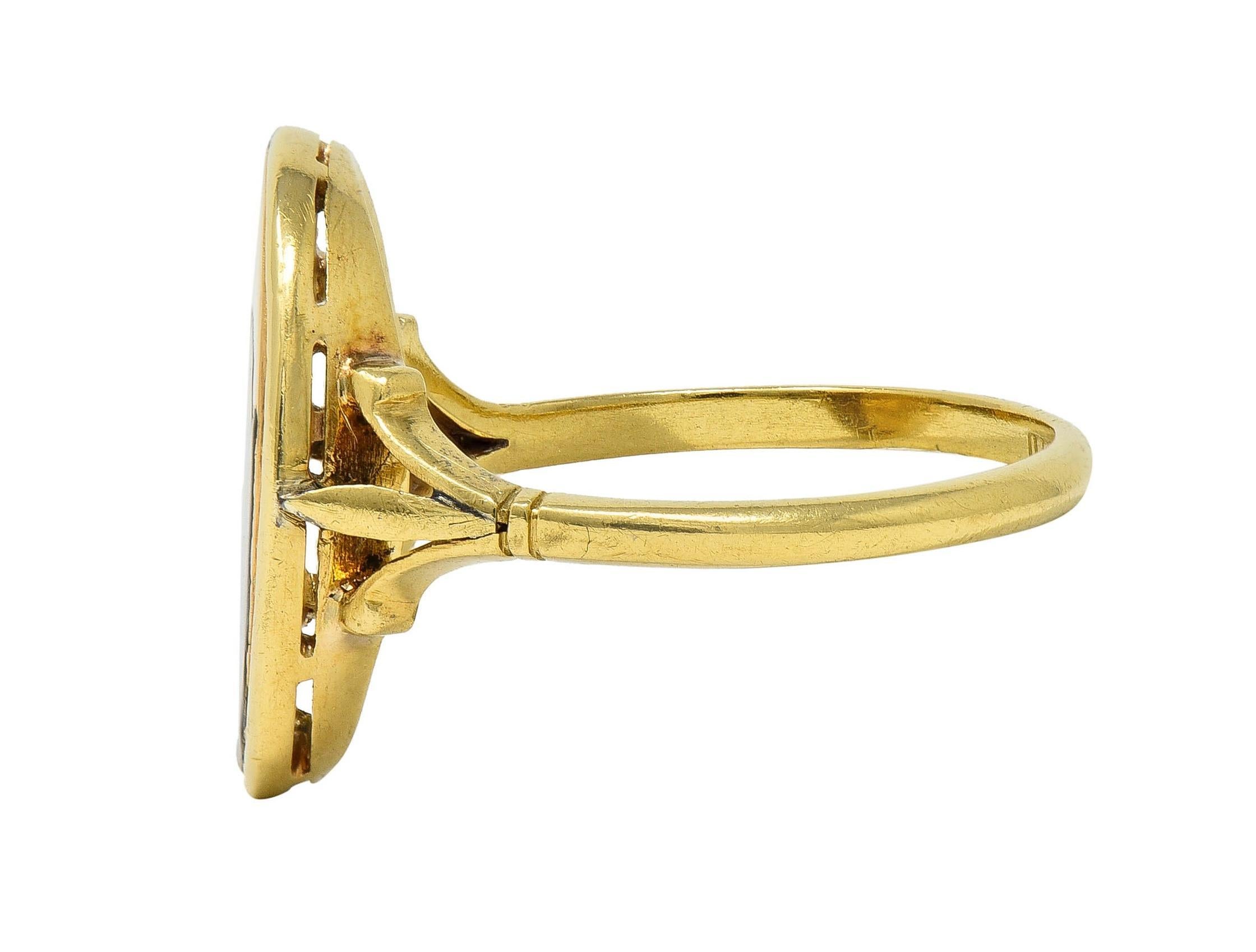 Victorian Enamel 18 Karat Yellow Gold Border Collie Dog Antique Signet Ring 2