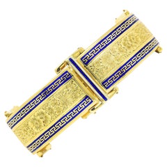 Victorian Enamel 18 Karat Yellow Gold Greek Key Panel Bracelet
