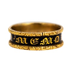 Antique Victorian Enamel and 18 Carat Gold Memorial Ring