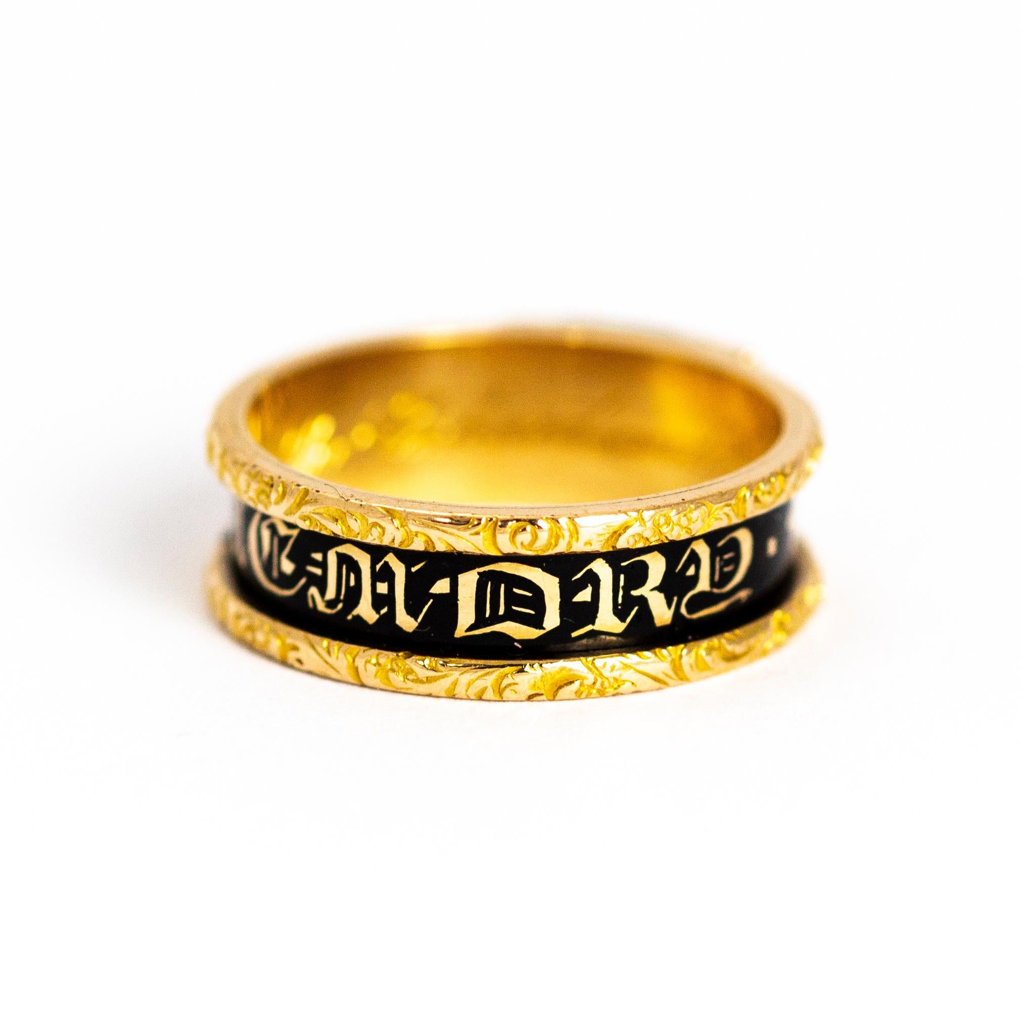 Women's or Men's Victorian Enamel and 18 Carat Gold Mourning Band