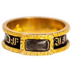 Victorian Enamel and 18 Carat Gold Mourning Band