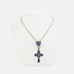 Victorian Enamel and Diamond Cross and Heart Pendant Necklace