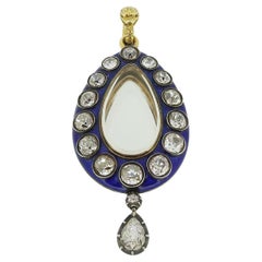Victorian Enamel and Diamond Drop Locket Pendant