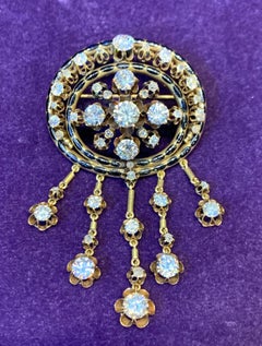 Victorian Enamel and Diamond Fringe Brooch