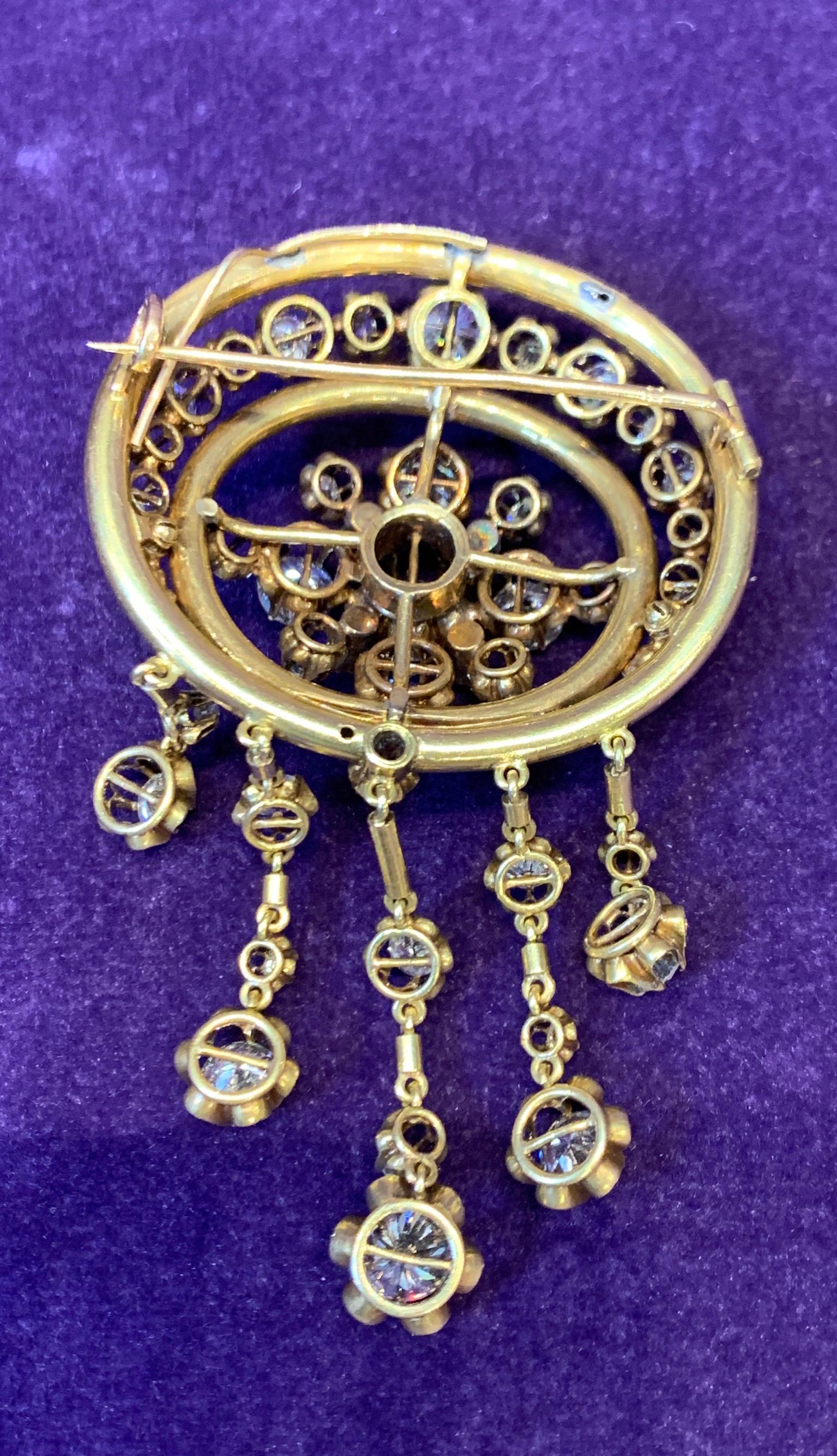 Broche victoriano de esmalte y flecos de diamantes Corte rosa en venta