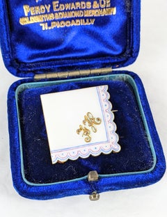 Victorian Enamel and Diamond Handkerchief Brooch