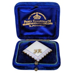 Antique Victorian Enamel and Diamond Handkerchief Brooch