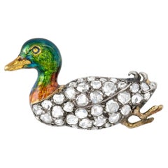 Victorian Enamel and Diamond-Set Duck Brooch
