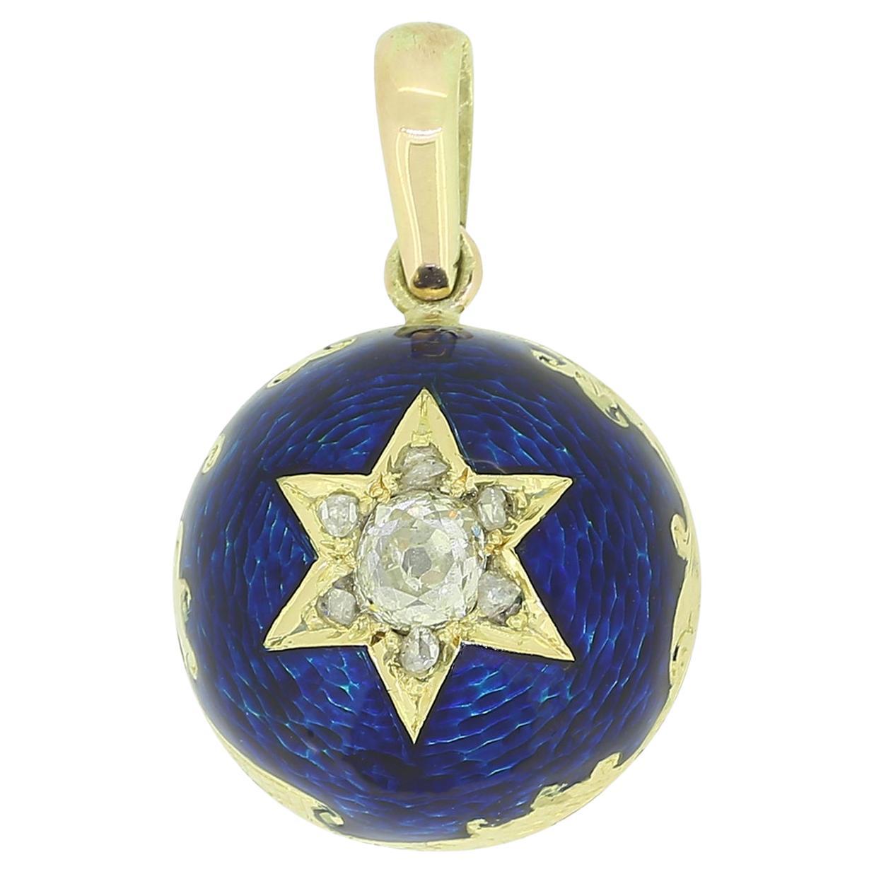 Victorian Enamel and Diamond Star Pendant For Sale