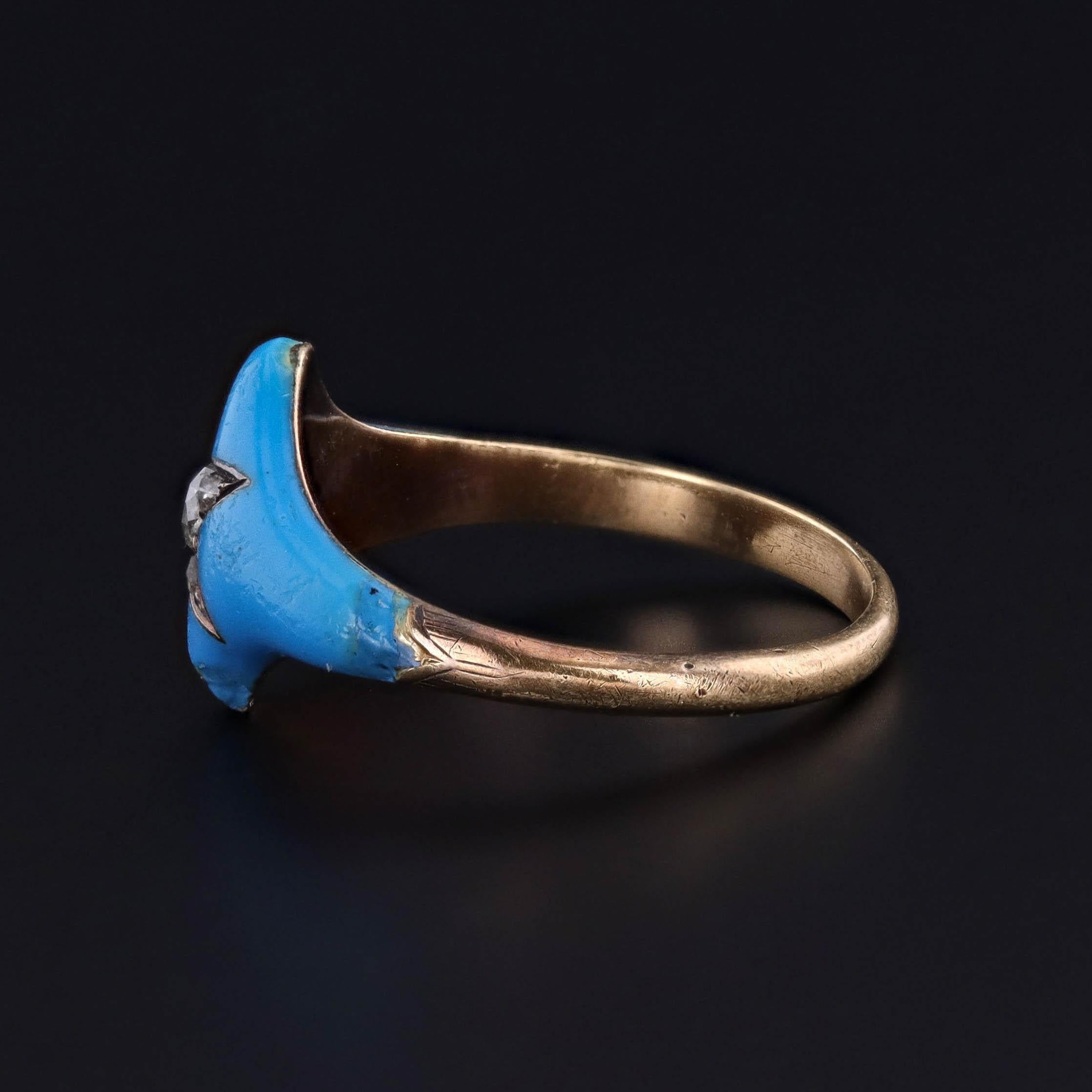 Vittoriano Anello vittoriano con stella in smalto e diamanti in oro 14k in vendita