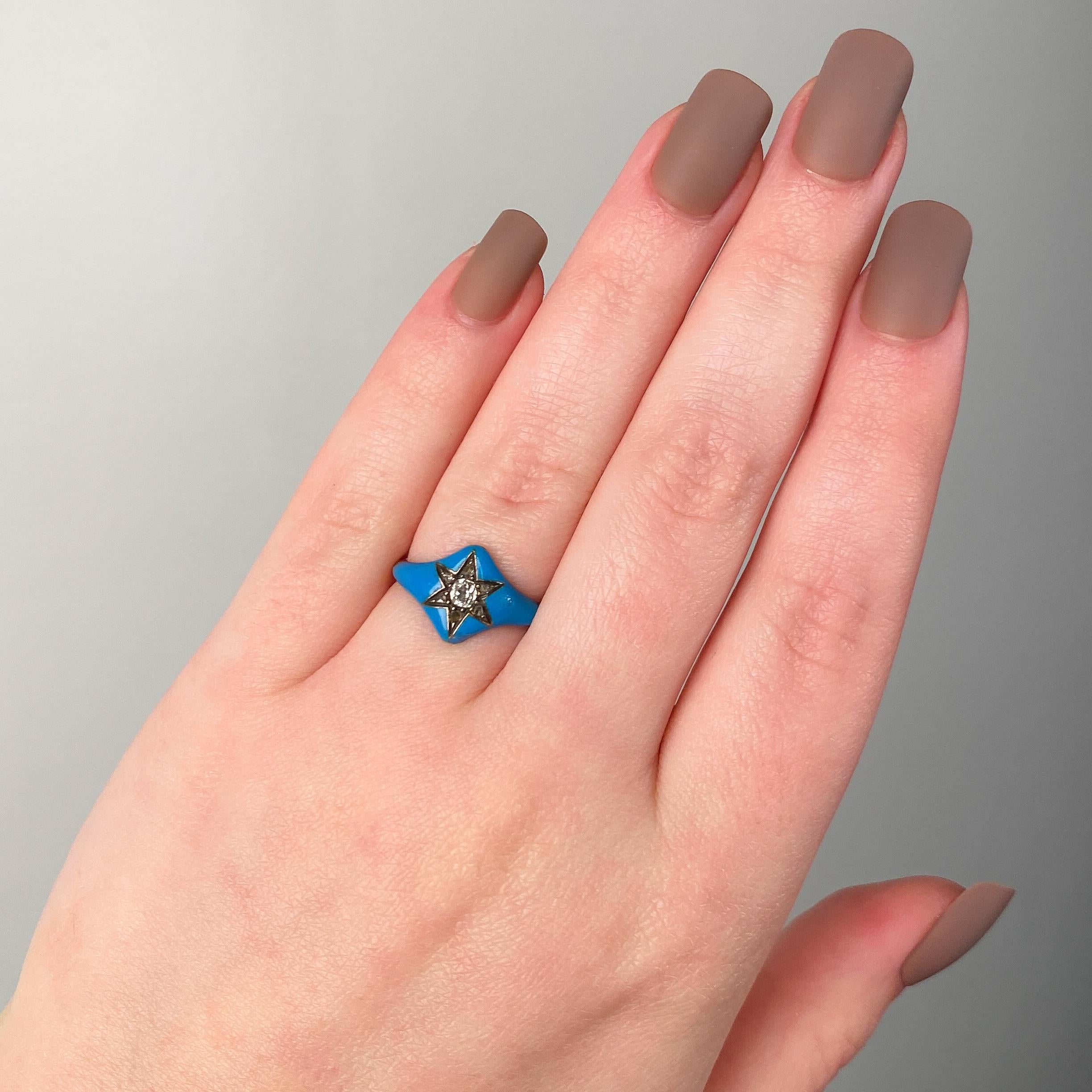 Anello vittoriano con stella in smalto e diamanti in oro 14k In condizioni discrete in vendita a Lewisburg, PA