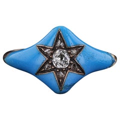 Anello vittoriano con stella in smalto e diamanti in oro 14k