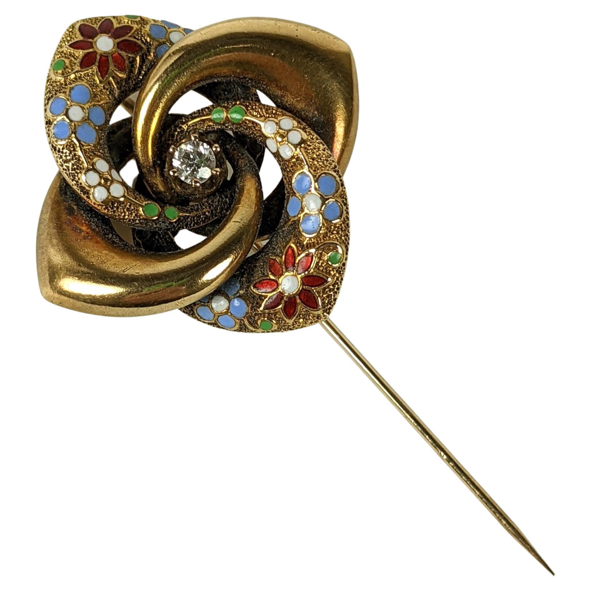 Victorian Enamel and Diamond Stickpin For Sale