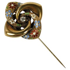 Antique Victorian Enamel and Diamond Stickpin