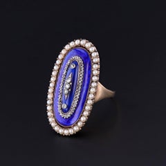 Victorian Enamel and Pearl Ring of 14k Gold