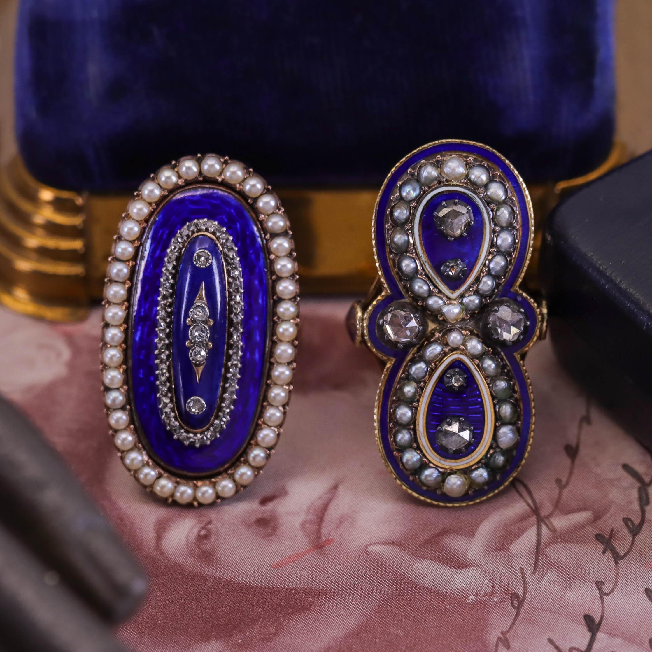 Viktorianischer Emaille- und Perlenring aus 14 Karat Gold im Angebot 2