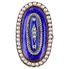 Antique Victorian Enamel and Pearl Ring of 14k Gold