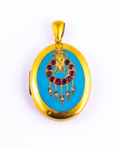 Victorian Enamel and Ruby 18 Carat Gold Pendant Necklace