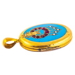 Victorian Enamel and Ruby 18 Carat Gold Pendant Necklace