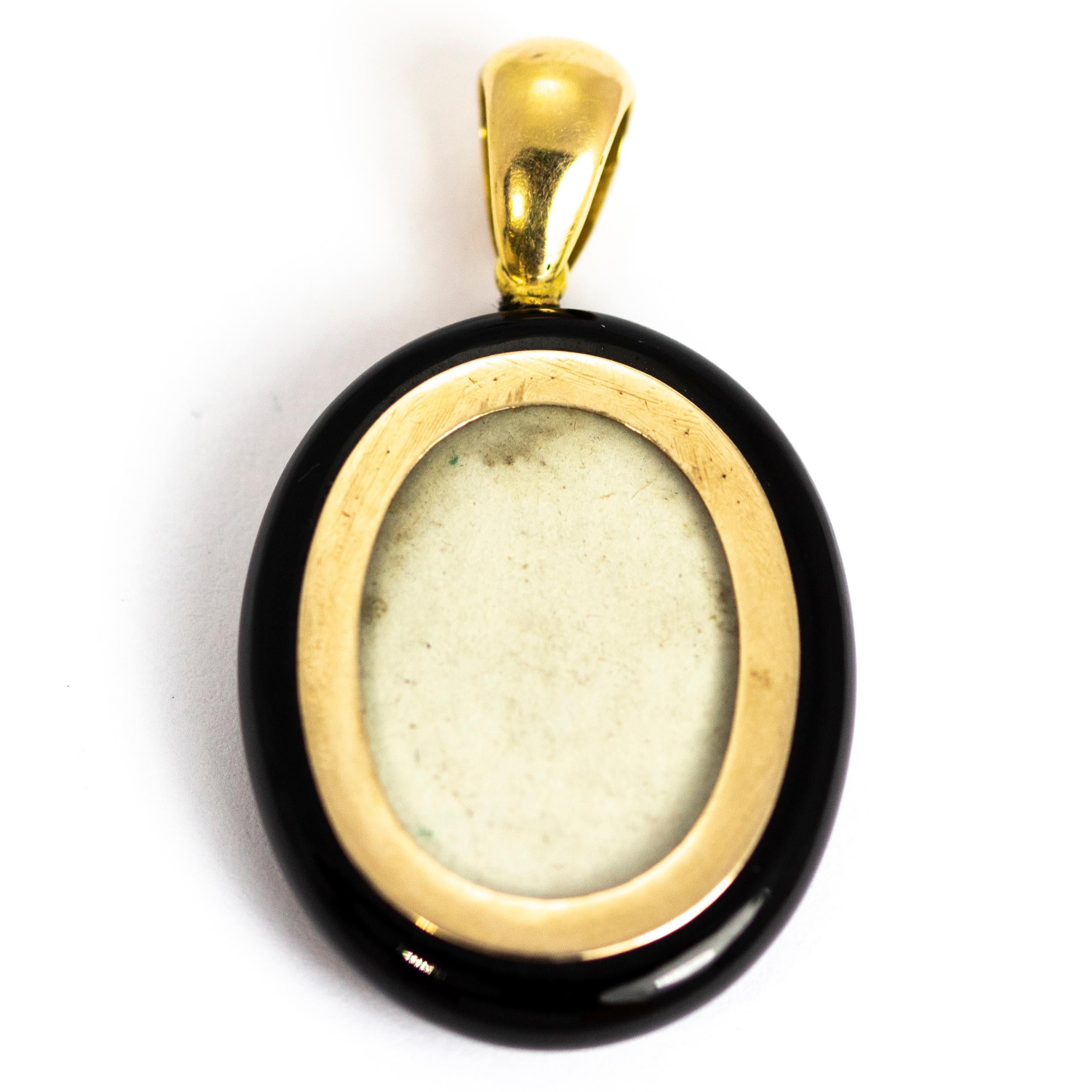 Victorian Enamel and Seed Pearl Mourning Locket In Good Condition In Chipping Campden, GB